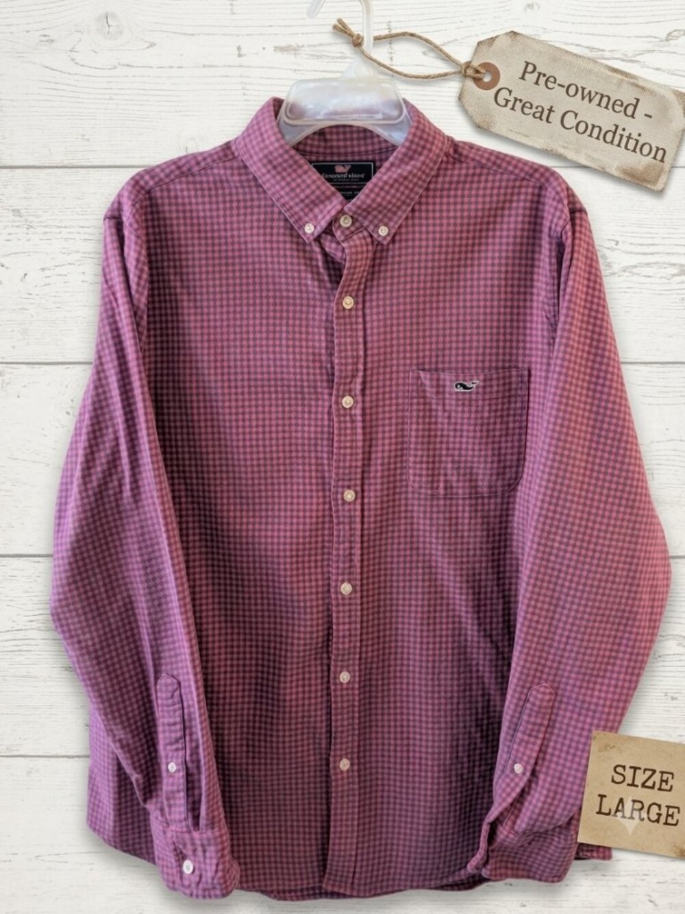 Vineyard Vines Check Pattern Slim Fit Tucker Shirt Size L